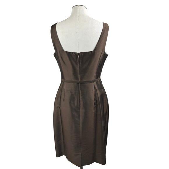 Kay Unger New York Women's Dress 10 Brown Silk Blend Sleeveless Belted Sheath - Picture 5 of 12
